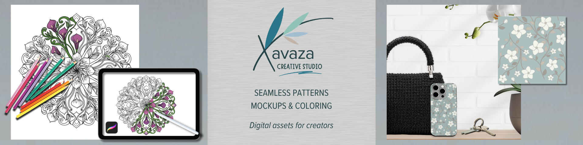 Motifs, Mockups, Coloriage Xavaza Creative Studio